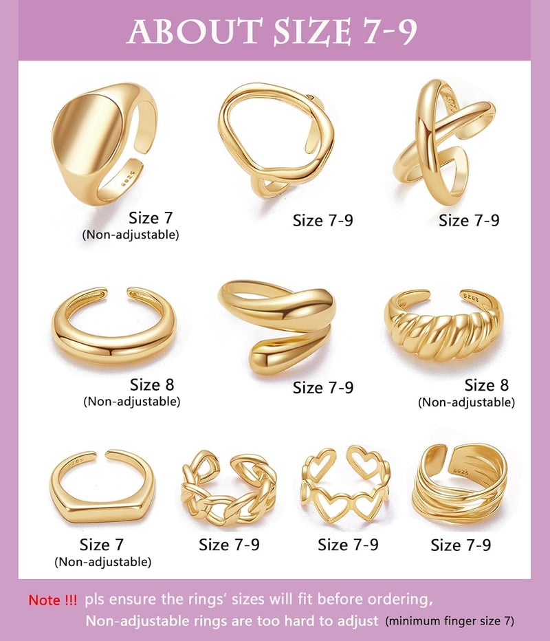 MOROYA 10PCS Gold Dome Chunky Rings for Women 18K Gold Plated Braided Twisted Round Signet Rings Adjustable Open Ring Band Statement Jewelry Size 7-9 - Image 5
